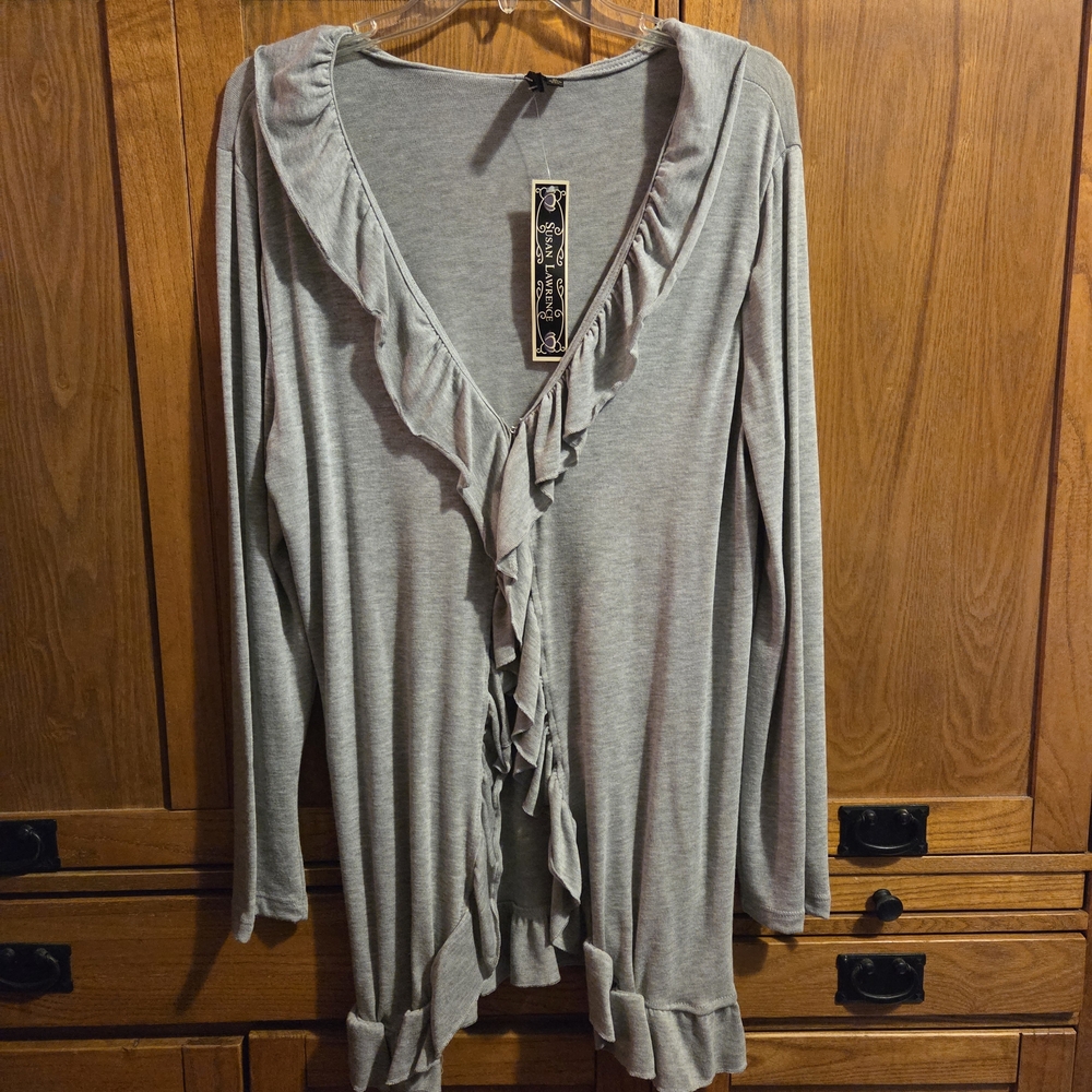 Susan Lawrence Women's Light Gray Ruffled Cardigan Size XL New
